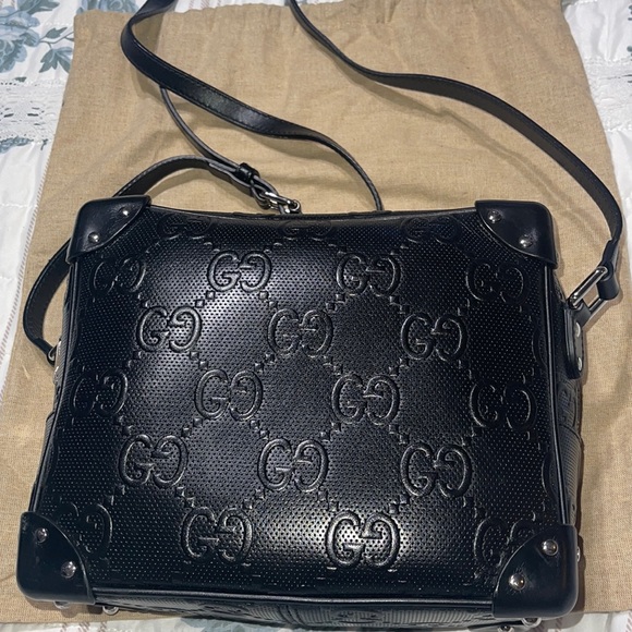 Gucci Handbags - Gucci calfskin GG embossed perforated square bag